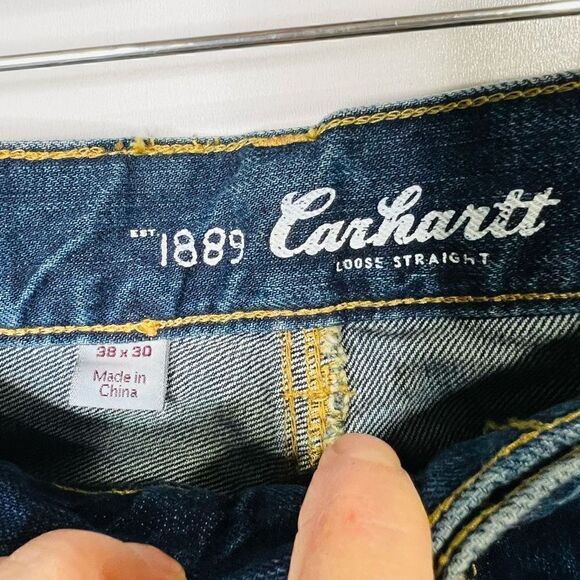 Carhartt Men's Dark Blue Denim Wash Loose Straight Leg Jeans Size 38 - Picture 3 of 7